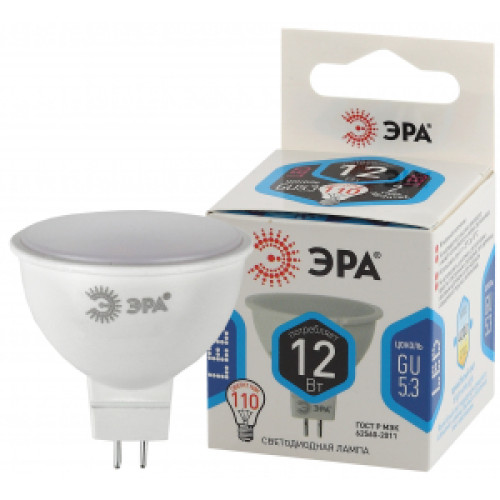 LED MR16-12W-840-GU5.3 ЭРА (диод, софит, 12Вт, нейтр, GU5.3). (10/100/4800)