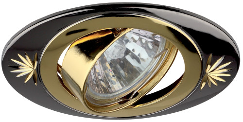 Светильник KL4A GU/G  ЭРА литой овал пов. с гравировкой MR16,12V/220V, 50W черный металл/золото