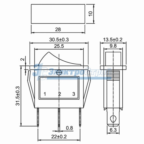 Выключатель клавишный 250V 15А (3с) ON-OFF красный  с подсветкой (RWB-404, SC-791, IRS-101-1C)  REXA