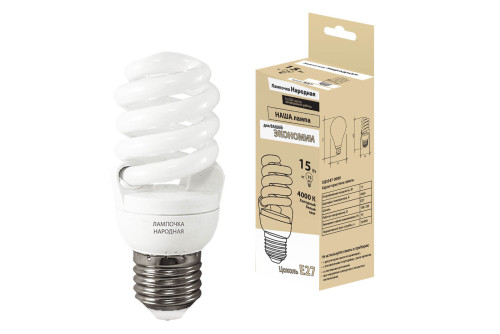 Лампа люминесцентная НЛ-FSТ2-15 Вт-4000 К–Е27 (42х103 мм)