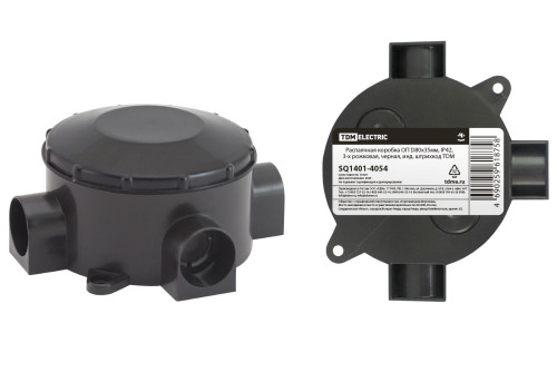 Распаячная коробка ОП D80х35мм, IP42, 3-х рожковая, черная, инд. штрихкод TDM 