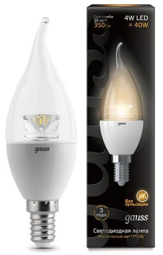 Лампа Gauss LED Candle Tailed Crystal Clear E14 4W 2700K 1/10/50