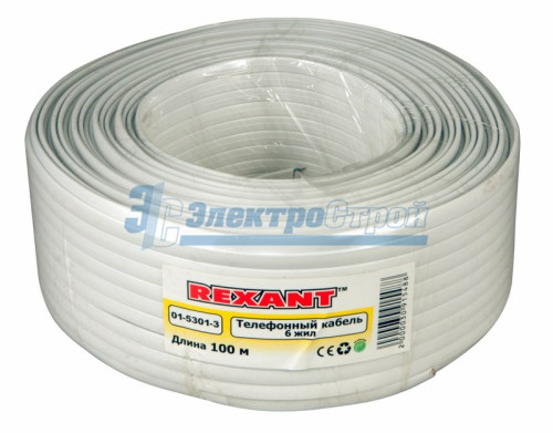 Кабель телефонный 6 жил, 100 м., белый, (CCA), (ШТЛП-6)  REXANT