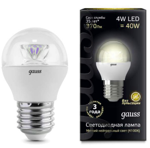 Лампа Gauss LED Globe Crystal Clear E27 4W 2700K 1/10/50