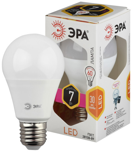Лампы СВЕТОДИОДНЫЕ СТАНДАРТ LED A55-7W-827-E27  ЭРА (диод, груша, 7Вт, тепл, E27)