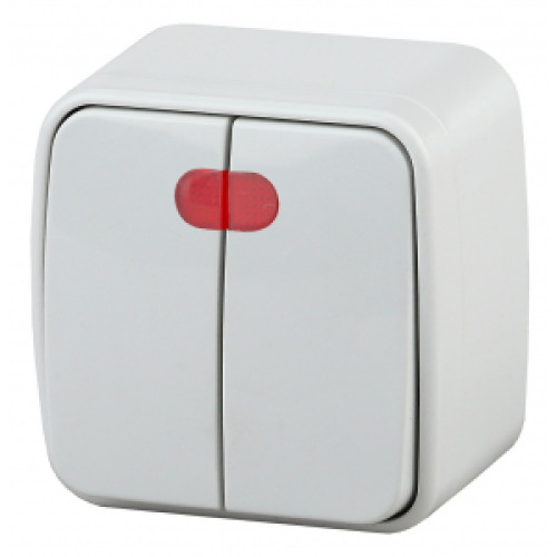 3-105-01  Intro Выключатель двойной с подсветкой, 10А-250В, IP20, ОУ, Polo, белый (18/360)