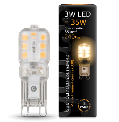 Лампа Gauss LED G9 AC220-240V 3W 2700K пластик 1/10/200