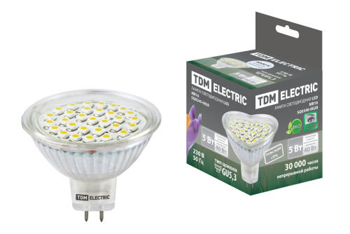 Лампа светодиодная MR16-5 Вт-220 В -4000 К–GU 5,3 SMD TDM