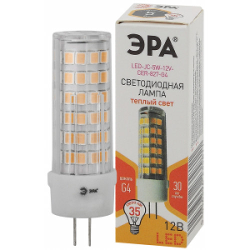 Лампочка светодиодная ЭРА STD LED JC-5W-12V-CER-827-G4 G4 5 Вт керамика капсула теплый белый свет