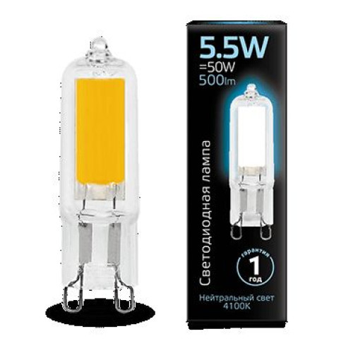 Лампа Gauss LED G9 AC220-240V 5.5W 4100K Glass 1/10/200