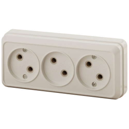 2-205-02  Intro Розетка 3х2P, 16А-250В, IP20, ОУ, Quadro, сл.кость