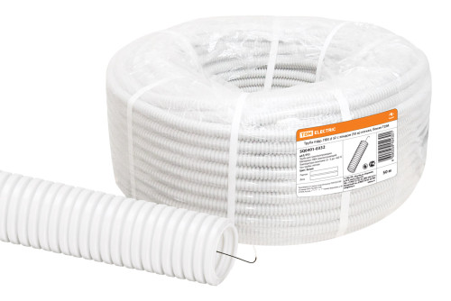 Труба гофр. ПВХ d 32 с зондом (50 м) легкая, белая TDM