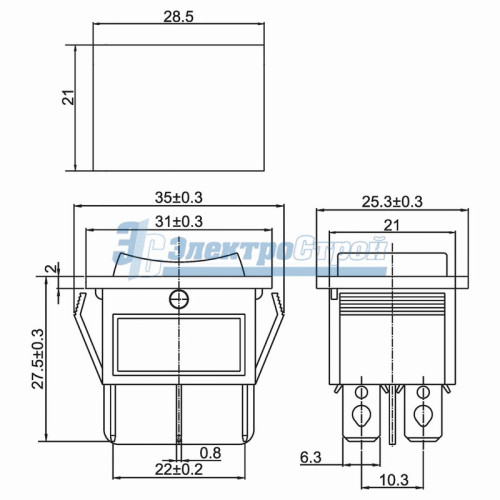 Выключатель клавишный 250V 15А (6с) ON-OFF-ON черный  с нейтралью (RWB-508, SC-767)  REXANT Индивиду