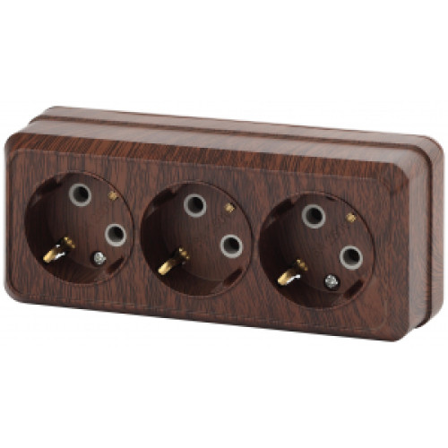 2-206-10  Intro Розетка 3х2P+E, 16А-250В, IP20, ОУ, Quadro, венге