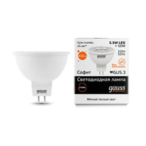 Лампа Gauss LED Elementary MR16 GU5.3 5.5W 2700К 1/10/100