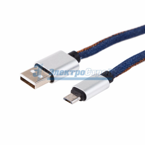 USB кабель microUSB, шнур в джинсовой оплетке