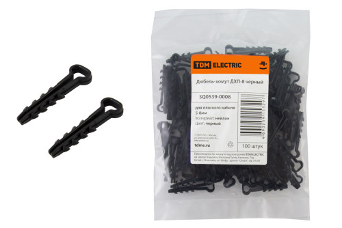 Дюбель-хомут ДХП-8 для плоского кабеля 5-8мм нейлон черный (100шт) TDM