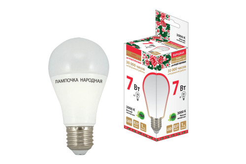 Лампа светодиодная НЛ-LED-A60-7 Вт-230 В-3000 К-Е27, (58х109 мм), Народная