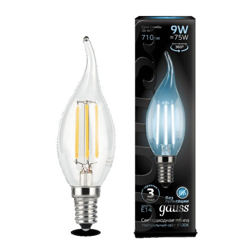 Лампа Gauss LED Filament Candle tailed E14 9W 4100K 1/10/50