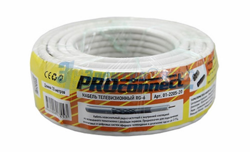 Кабель RG-6U, (48%), 75 Ом, 20м., белый  PROCONNECT