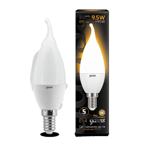 Лампа Gauss LED Candle tailed E14 9.5W 3000K 1/10/50