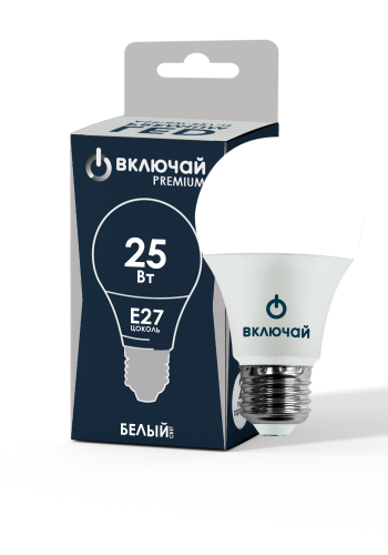 Лампа светодиодная 25W E27 A70 4000K 220V пластик+алюм (LED PREMIUM А70-25W-E27-W) (ЛОН) Включай