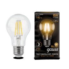 Лампа Gauss LED Filament A60 E27 8W 2700К 1/10/40