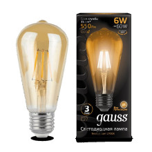 Лампа Gauss LED Filament ST64 E27 6W Golden 2400К 1/10/40