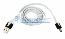 USB кабель универсальный microUSB шнур плоский 1М белый