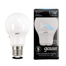 Лампа Gauss LED A60-dim E27 11W 4100К диммируемая 1/10/50
