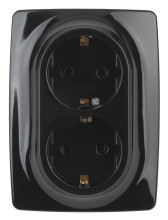 12-2108-06  ЭРА Розетка 2X2P+E Schuko со шторками, 16A-250В, IP20, Эра12, чёрный