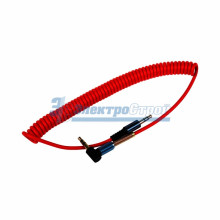 Аудио кабель 3,5 мм штекер-штекер угловой, металлические разъемы шнур спираль, 1М красный
