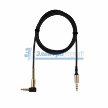 Аудио кабель 3,5 мм штекер-штекер угловой, металлические разъемы,  1М черный