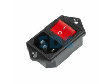 Выключатель клавишный 250 V 16 А (4с) ON-OFF красный с подсветкой и штекером C14 3PIN  REXANT