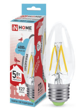 Лампа светодиодная LED-СВЕЧА-deco 5Вт 230В Е27 4000К 450Лм прозрачная IN HOME 