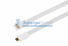 USB кабель microUSB, плоский силиконовый шнур, белый REXANT