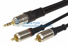 Шнур 3.5 Stereo Plug - 2RCA Plug  3М  (GOLD) - металл  REXANT