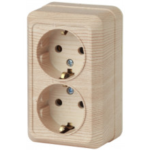 2-204-11  Intro Розетка 2х2P+E Schuko, 16А-250В, IP20, ОУ, Quadro, сосна
