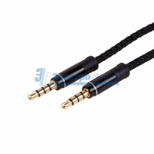 Аудио кабель AUX 3.5 мм в тканевой оплетке 1M черный (4 pin)