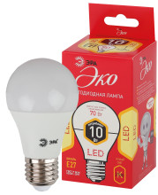 Лампочка светодиодная ЭРА RED LINE ECO LED A60-10W-827-E27 E27 10Вт груша теплый белый свет