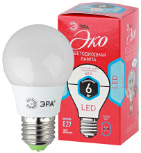 Лампы СВЕТОДИОДНЫЕ ЭКО ECO LED A55-6W-840-E27  ЭРА (диод, груша, 6Вт, нейтр, E27)