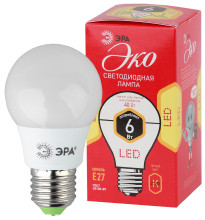Лампы СВЕТОДИОДНЫЕ ЭКО ECO LED A55-6W-827-E27  ЭРА (диод, груша, 6Вт, тепл, E27)