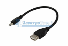 Шнур  mini USB (male) - USB-A (female)  0.2M  черный  REXANT
