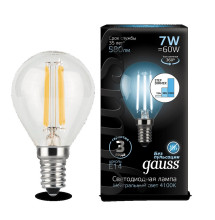 Лампа Gauss LED Filament Globe E14 7W 4100K step dimmable 1/10/50