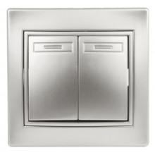 1-104-03  Intro Выключатель двойной, 10А-250В, IP20, СУ, Plano, алюминий