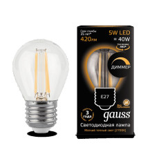 Лампа Gauss LED Filament Globe dimmable E27 5W 2700K 1/10/50