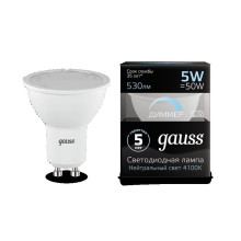 Лампа Gauss LED MR16 GU10-dim 5W 4100K  диммируемая 1/10/100