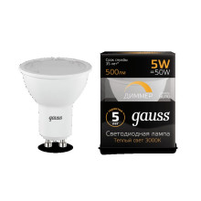 Лампа Gauss LED MR16 GU10-dim 5W 3000K  диммируемая 1/10/100