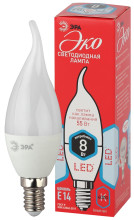Лампы СВЕТОДИОДНЫЕ ЭКО ECO LED BXS-8W-840-E14  ЭРА (диод, свеча на ветру, 8Вт, нейтр, E14)