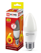 Лампа светодиодная LED-СВЕЧА-VC 6Вт 230В Е27 3000К 480Лм IN HOME
